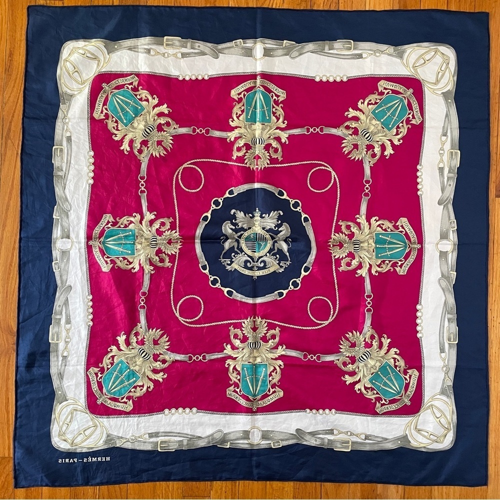 Hermes Scarf equestrian square horse bit Americana swords crest royalty rope - Picture 7 of 13